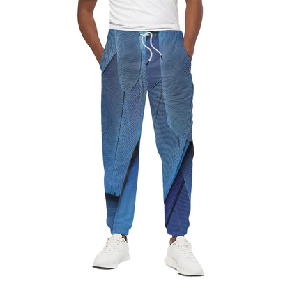 Blue Feather Print Cotton Pants