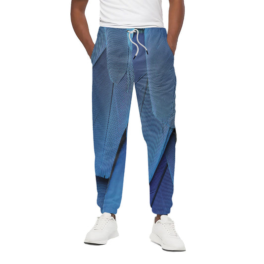 Blue Feather Print Cotton Pants