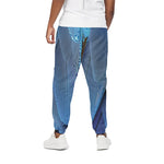 Blue Feather Print Cotton Pants