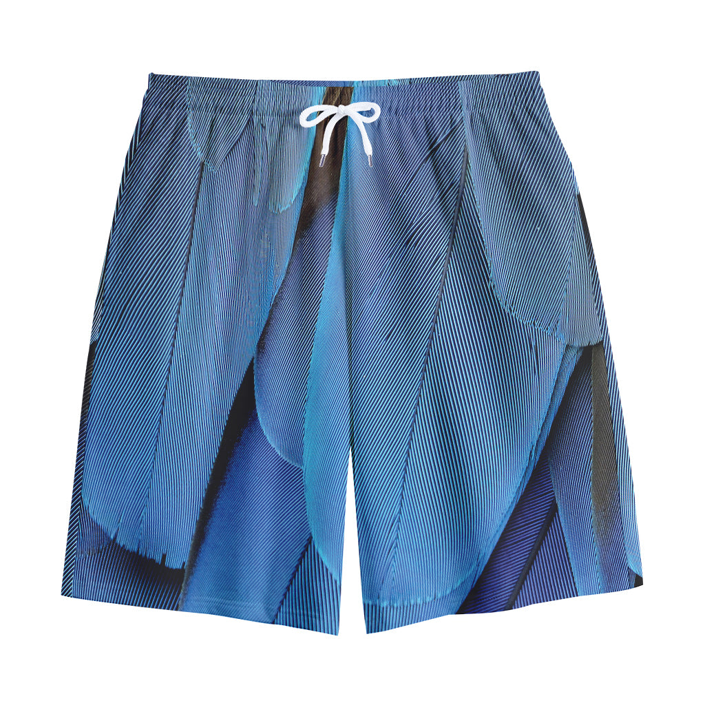 Blue Feather Print Cotton Shorts