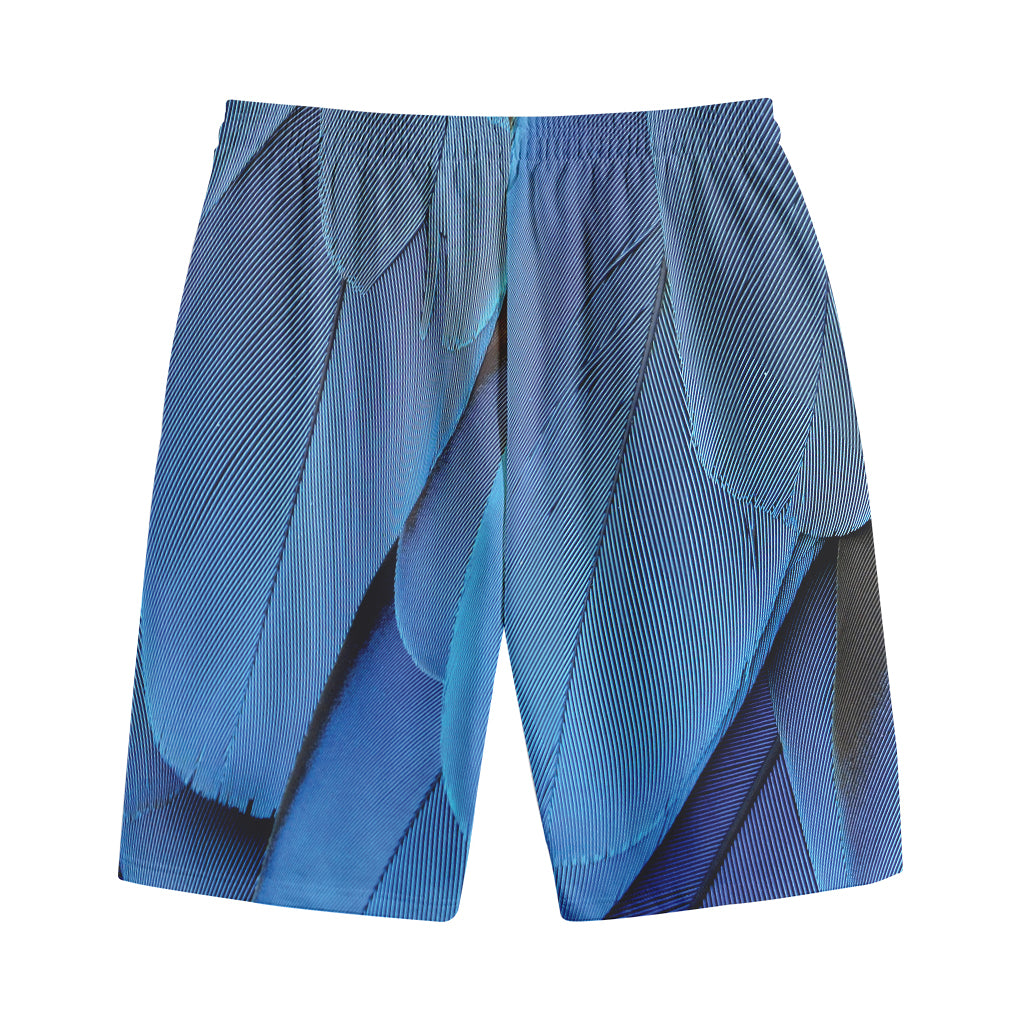 Blue Feather Print Cotton Shorts