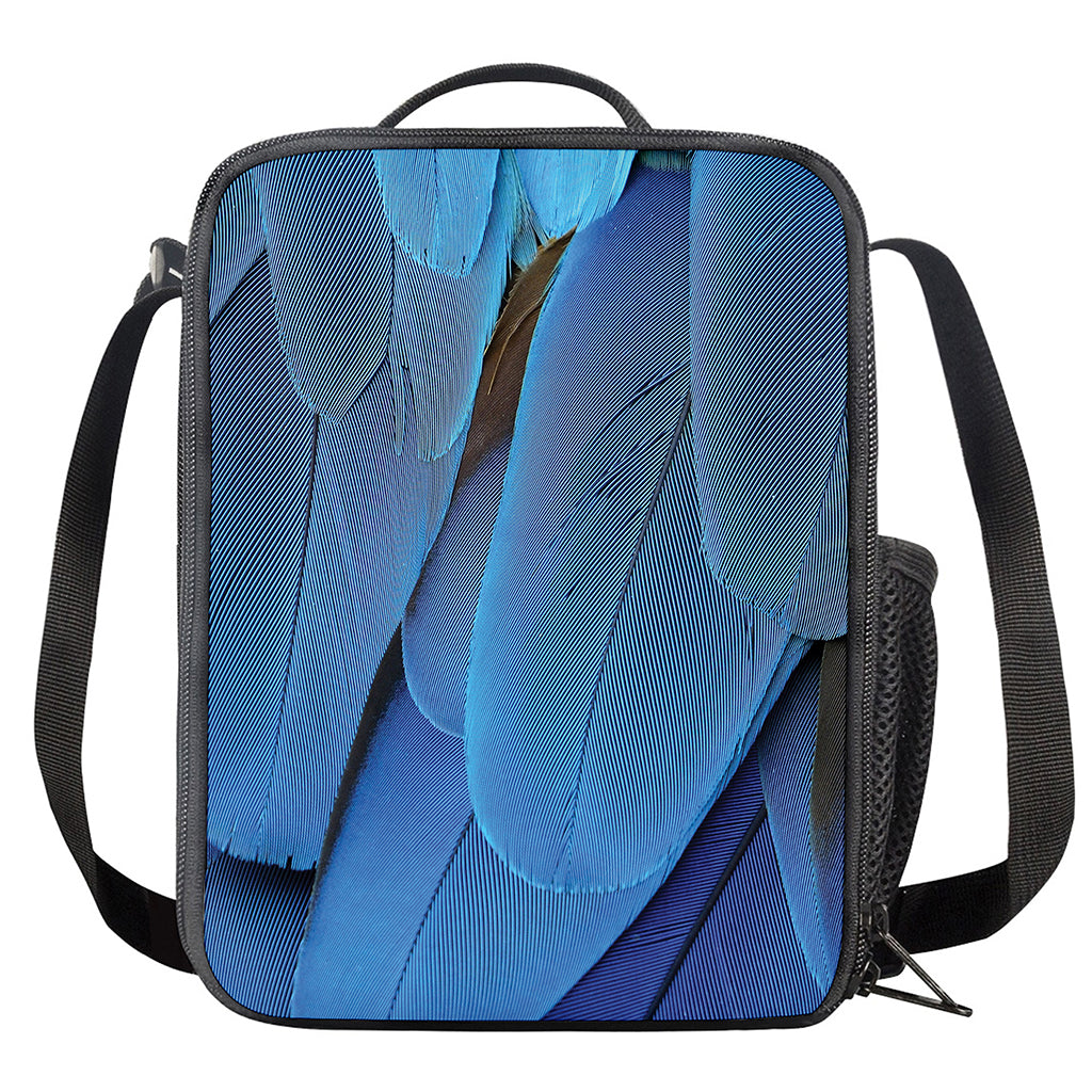 Blue Feather Print Crossbody Lunch Bag