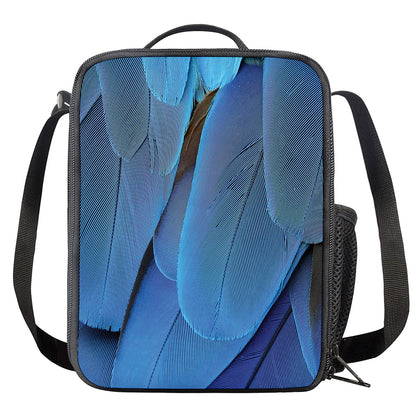 Blue Feather Print Crossbody Lunch Bag