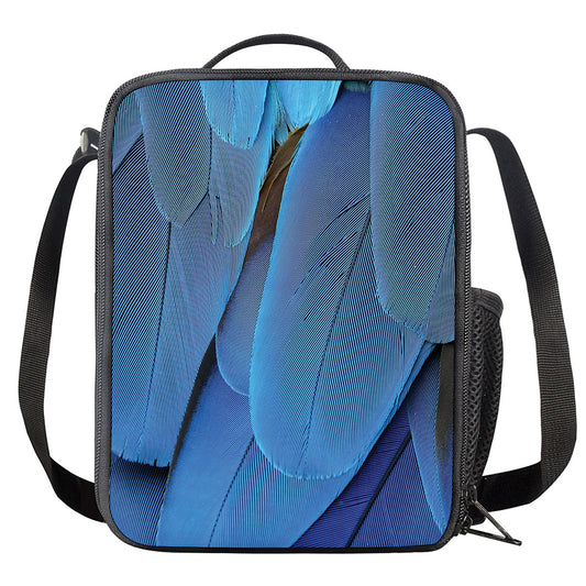 Blue Feather Print Crossbody Lunch Bag