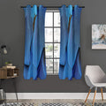 Blue Feather Print Grommet Curtain Panels