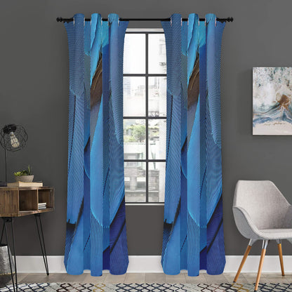 Blue Feather Print Curtain