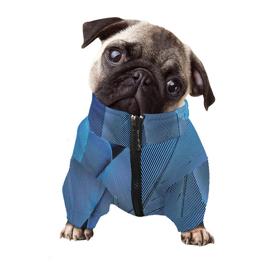 Blue Feather Print Dog Zip Up Jacket
