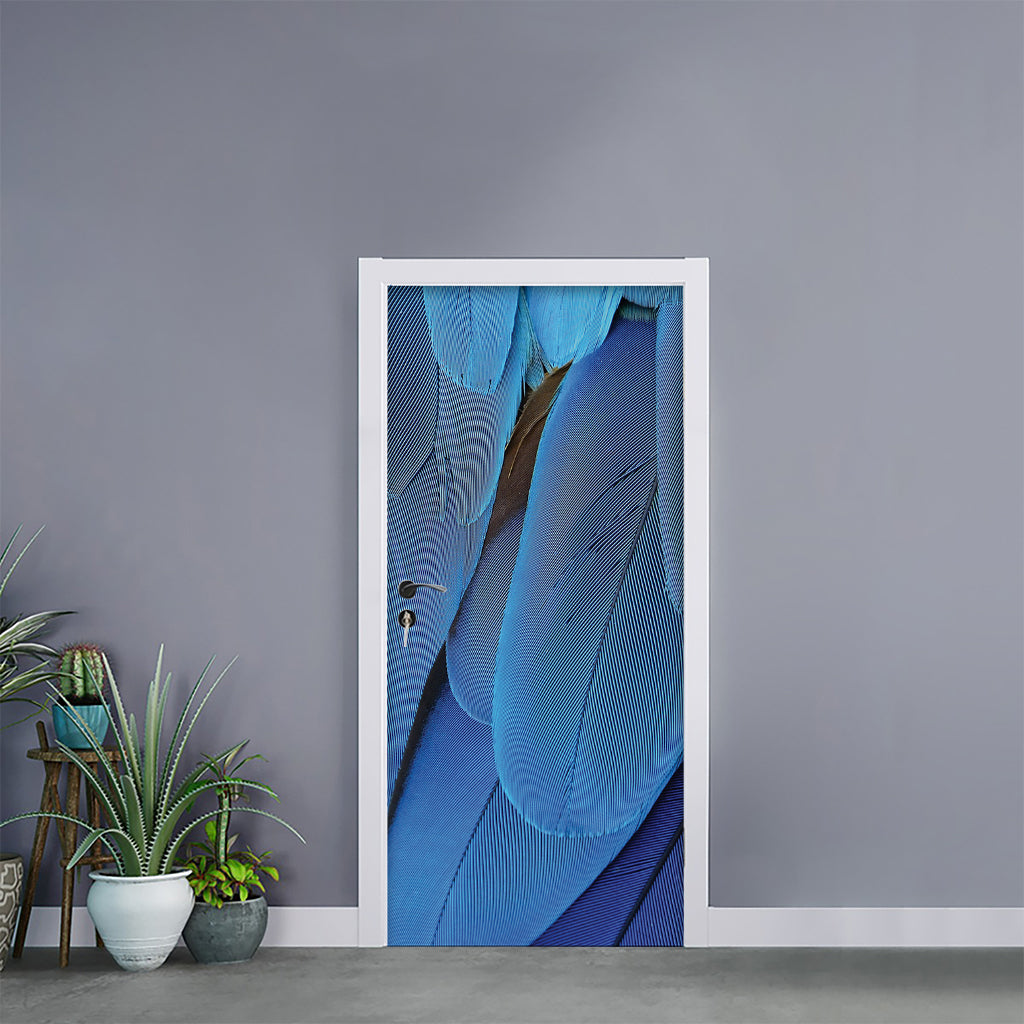 Blue Feather Print Door Sticker