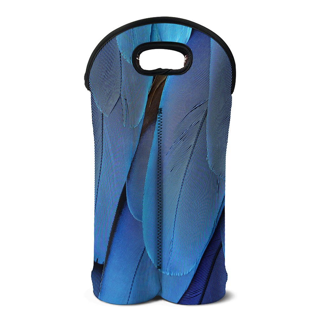 Blue Feather Print Double Neoprene Wine Tote