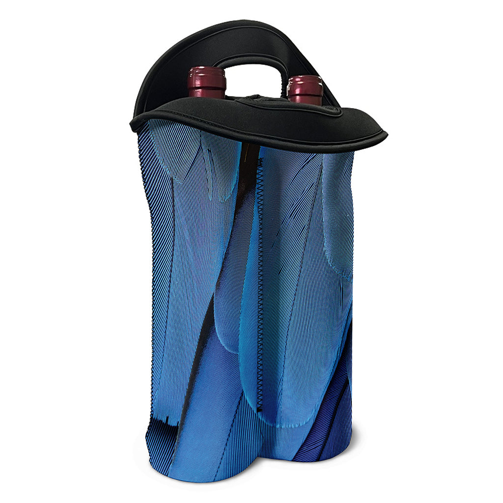 Blue Feather Print Double Neoprene Wine Tote