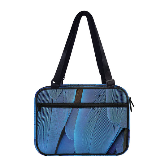 Blue Feather Print Double Strap Bible Bag