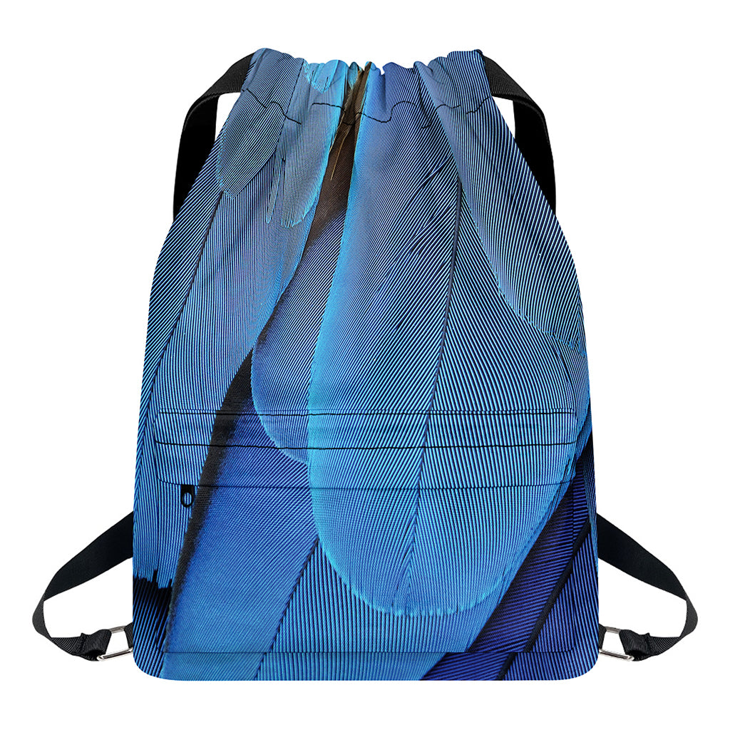 Blue Feather Print Drawstring Backpack