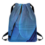 Blue Feather Print Drawstring Backpack