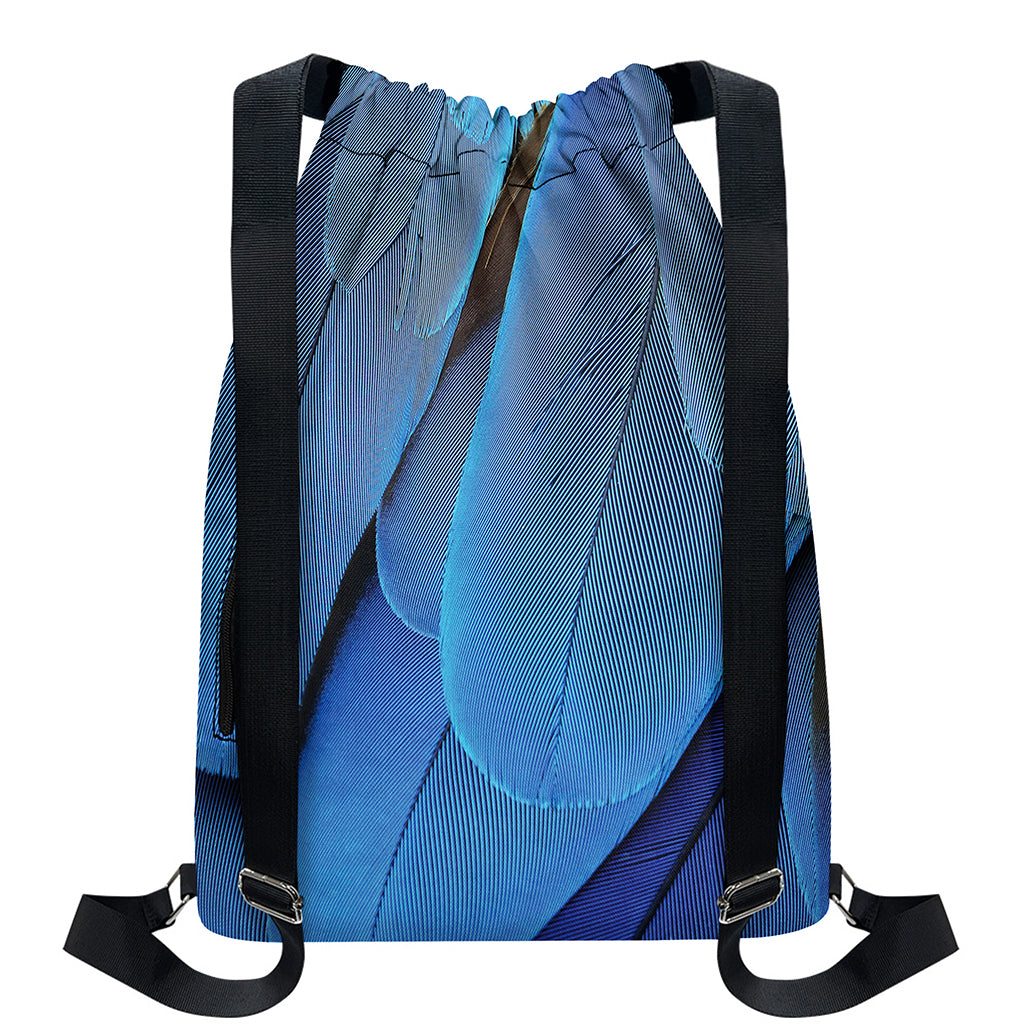 Blue Feather Print Drawstring Backpack