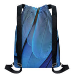 Blue Feather Print Drawstring Backpack