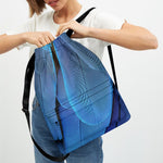 Blue Feather Print Drawstring Backpack