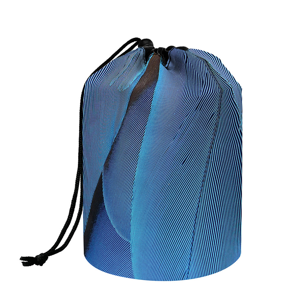 Blue Feather Print Drawstring Makeup Bag