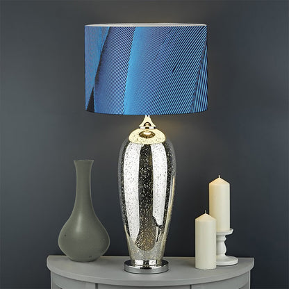 Blue Feather Print Drum Lamp Shade