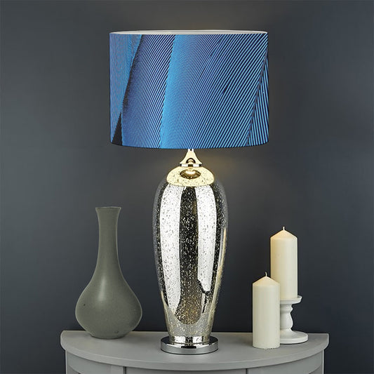 Blue Feather Print Drum Lamp Shade