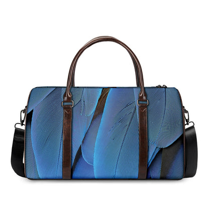 Blue Feather Print Duffle Bag