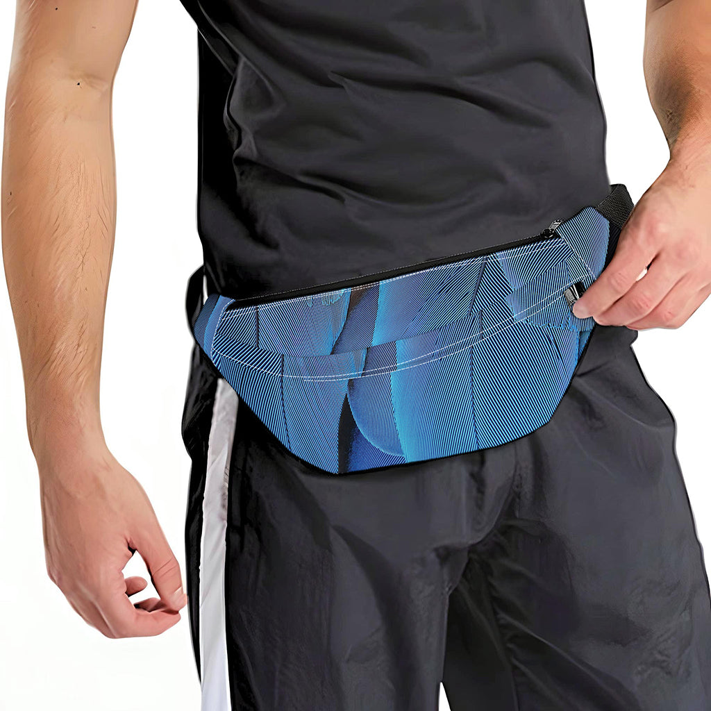Blue Feather Print Fanny Pack
