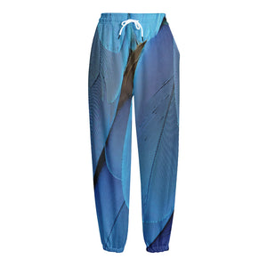 Blue Feather Print Fleece Lined Knit Pants