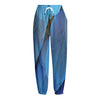 Blue Feather Print Fleece Lined Knit Pants