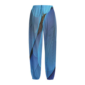 Blue Feather Print Fleece Lined Knit Pants