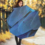 Blue Feather Print Foldable Umbrella
