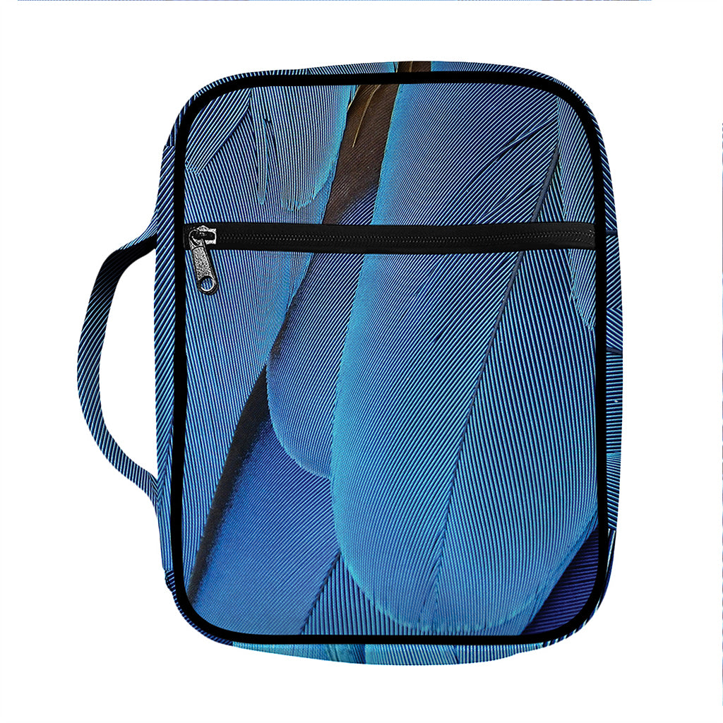 Blue Feather Print Front Pocket Bible Bag
