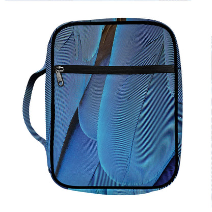 Blue Feather Print Front Pocket Bible Bag