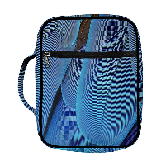 Blue Feather Print Front Pocket Bible Bag