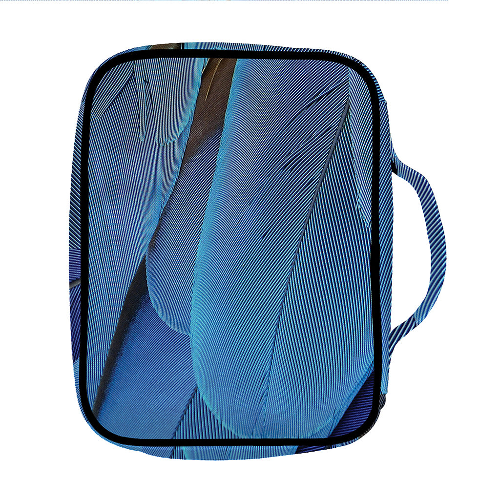 Blue Feather Print Front Pocket Bible Bag