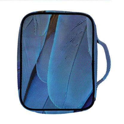 Blue Feather Print Front Pocket Bible Bag