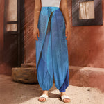 Blue Feather Print Harem Pants