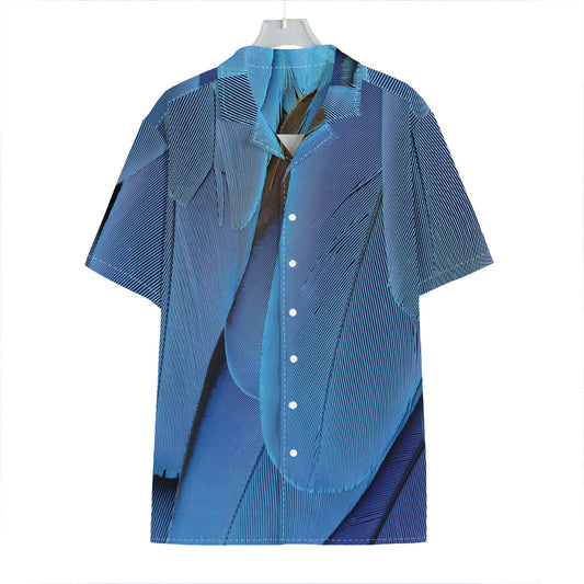 Blue Feather Print Hawaiian Shirt