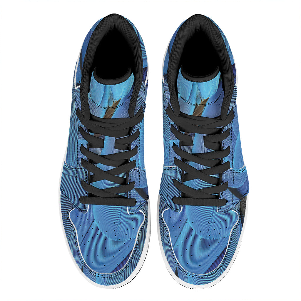 Blue Feather Print High Top Leather Sneakers
