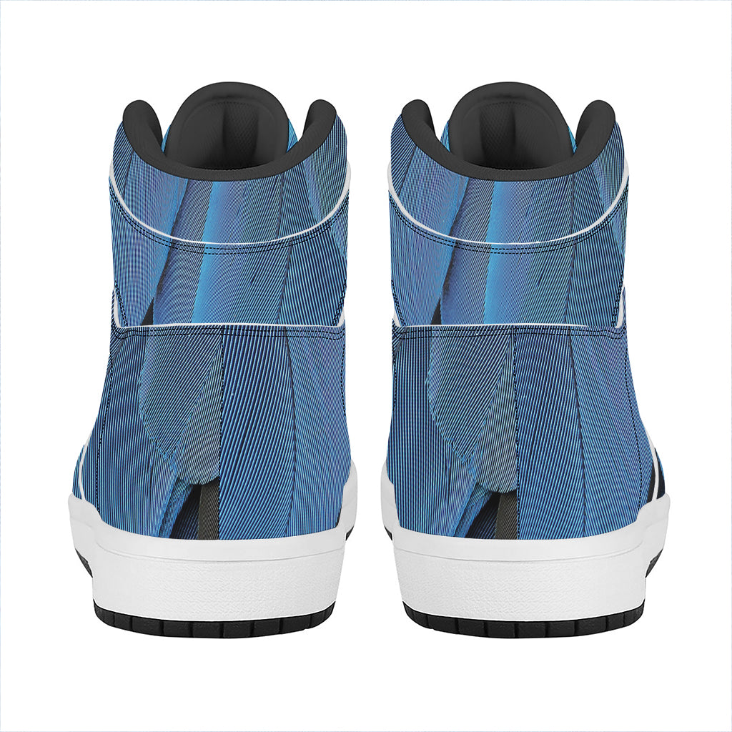 Blue Feather Print High Top Leather Sneakers