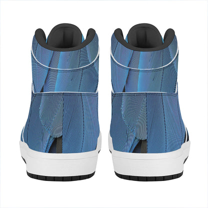 Blue Feather Print High Top Leather Sneakers