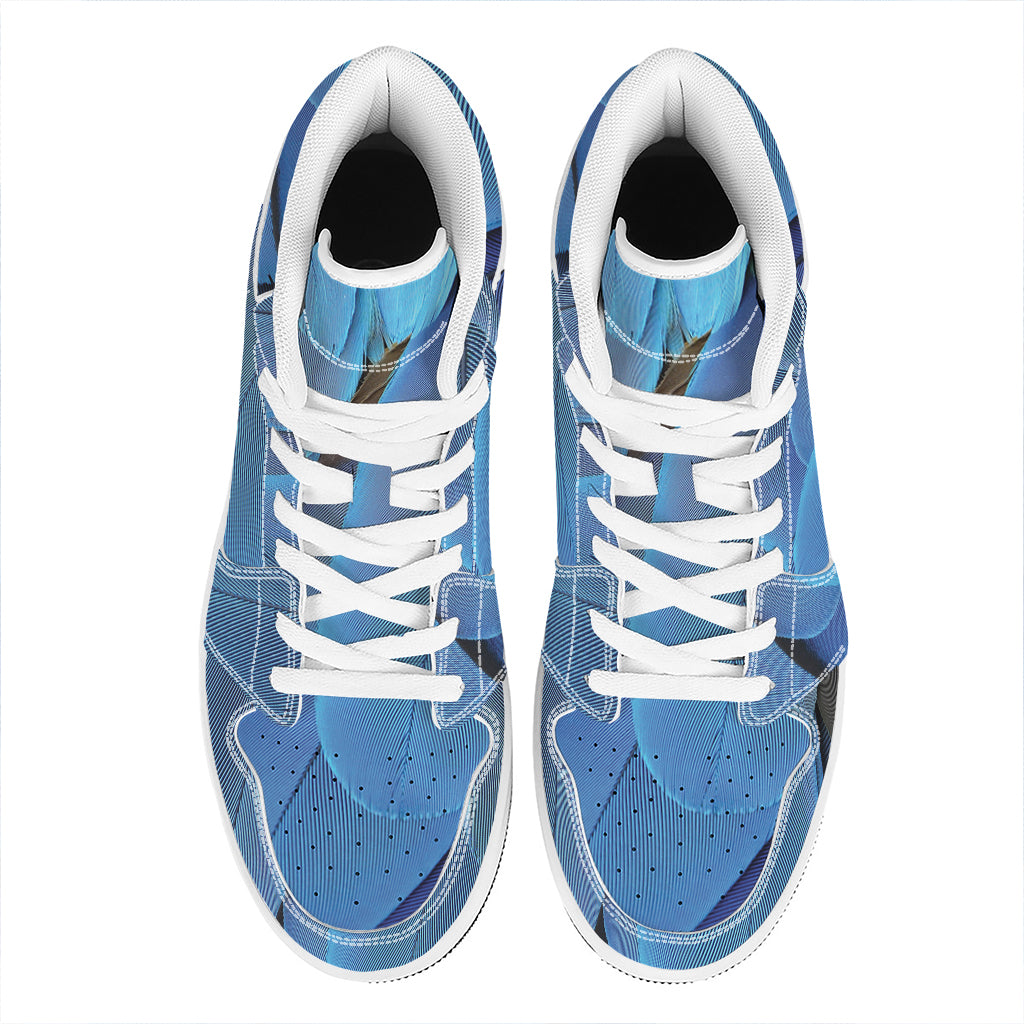 Blue Feather Print High Top Leather Sneakers