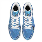 Blue Feather Print High Top Leather Sneakers