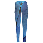 Blue Feather Print High-Waisted Pocket Leggings