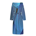 Blue Feather Print Hooded Bathrobe