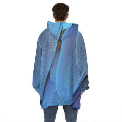 Blue Feather Print Hoodie Blanket