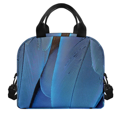 Blue Feather Print Insulated Lunch Bag