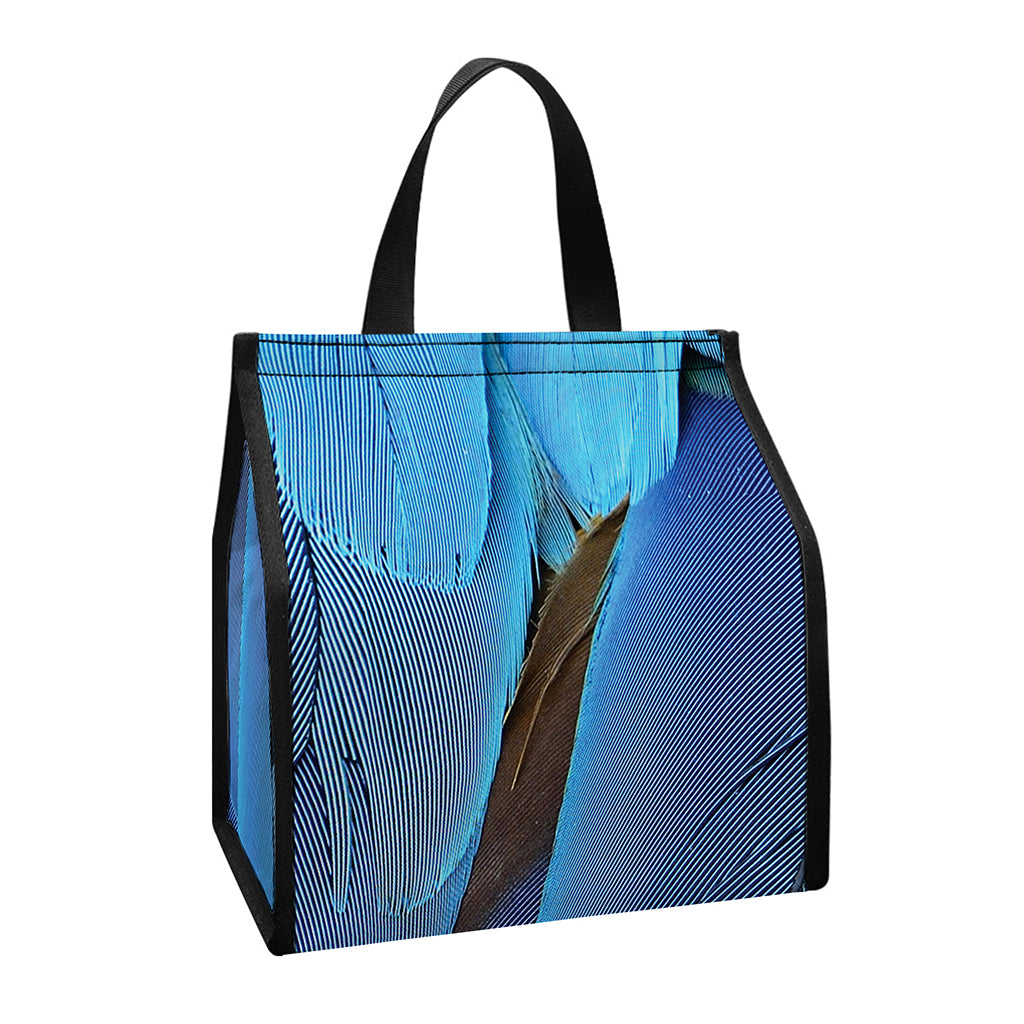 Blue Feather Print Insulated Lunch Tote