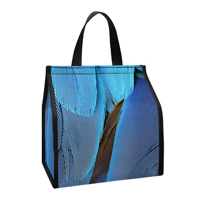 Blue Feather Print Insulated Lunch Tote