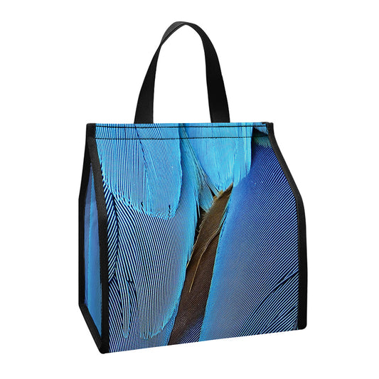 Blue Feather Print Insulated Lunch Tote