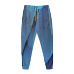 Blue Feather Print Jogger Pants