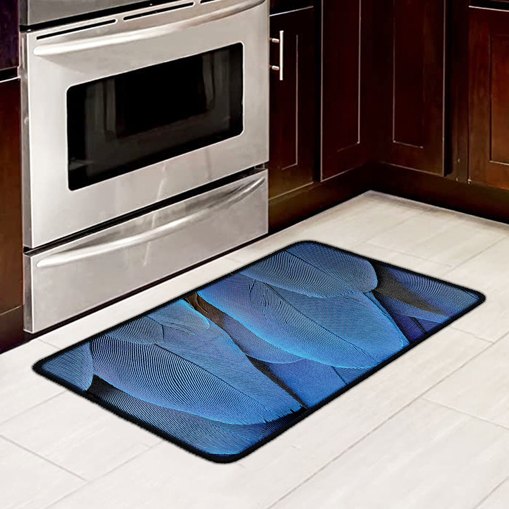 Blue Feather Print Kitchen Mat